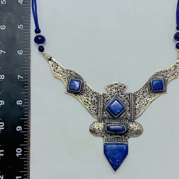 Lapis Lazui Nepalese Triangular Pendant Necklace, Lapis Lazuli Necklace - Picture 6 of 8